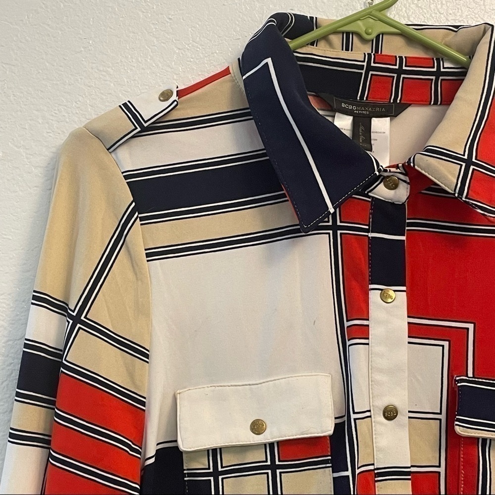 BCBGMaxazria Button Down Retro Style Top. Size PXL - Picture 2 of 5